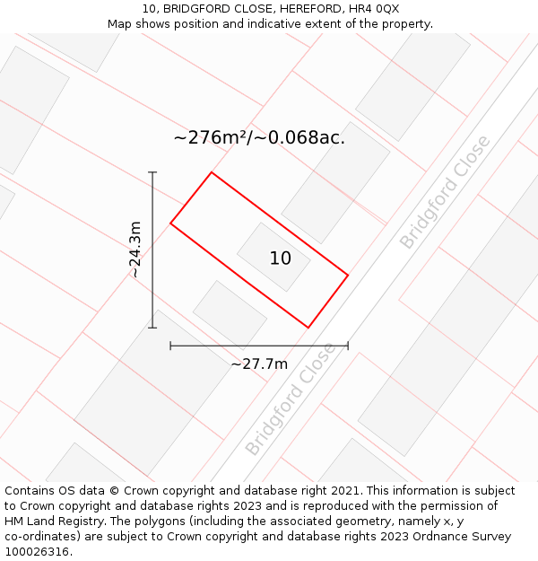 10, BRIDGFORD CLOSE, HEREFORD, HR4 0QX: Plot and title map