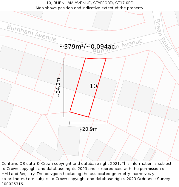 10, BURNHAM AVENUE, STAFFORD, ST17 0PD: Plot and title map