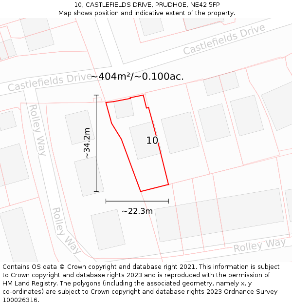 10, CASTLEFIELDS DRIVE, PRUDHOE, NE42 5FP: Plot and title map