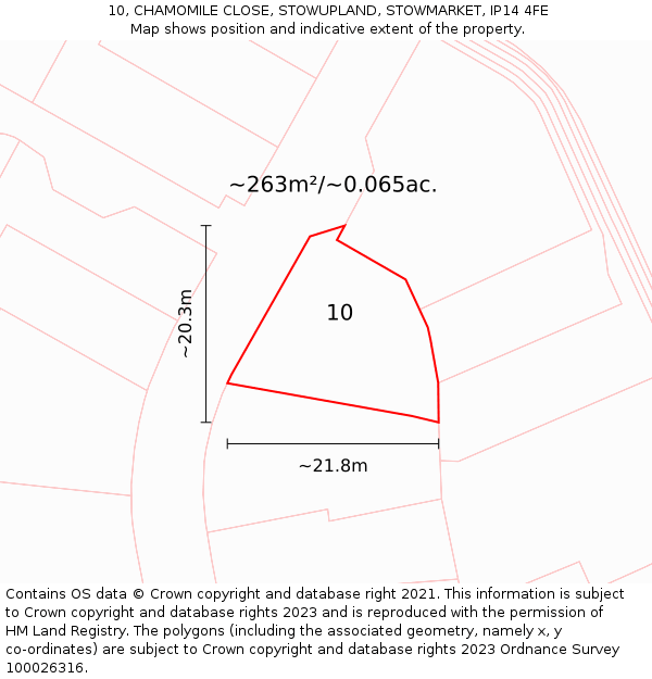 10, CHAMOMILE CLOSE, STOWUPLAND, STOWMARKET, IP14 4FE: Plot and title map