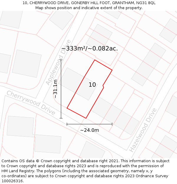 10, CHERRYWOOD DRIVE, GONERBY HILL FOOT, GRANTHAM, NG31 8QL: Plot and title map