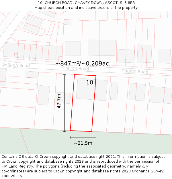 10, CHURCH ROAD, CHAVEY DOWN, ASCOT, SL5 8RR: Plot and title map