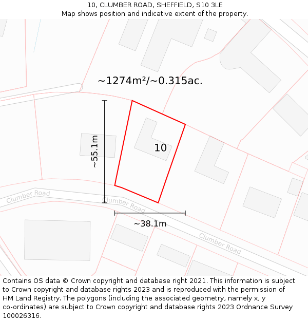 10, CLUMBER ROAD, SHEFFIELD, S10 3LE: Plot and title map