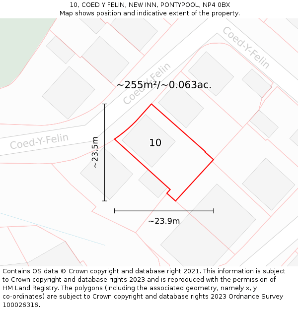 10, COED Y FELIN, NEW INN, PONTYPOOL, NP4 0BX: Plot and title map