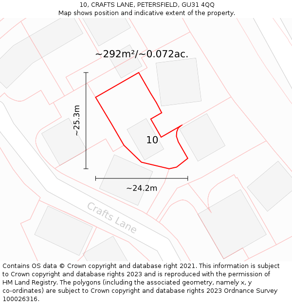 10, CRAFTS LANE, PETERSFIELD, GU31 4QQ: Plot and title map