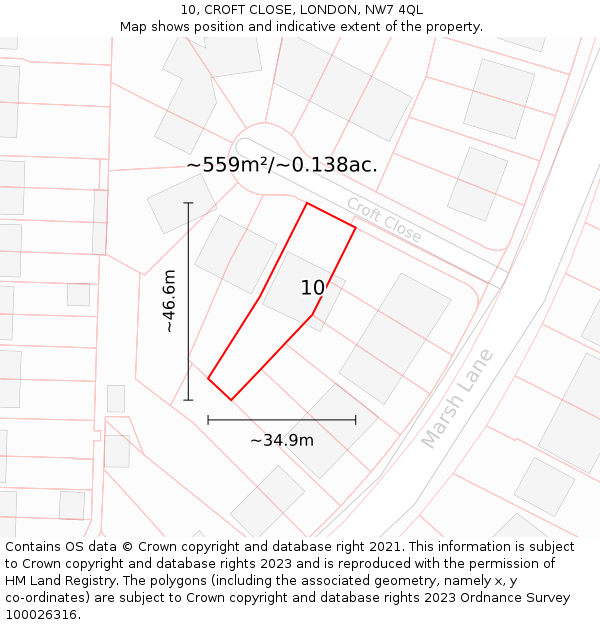 10, CROFT CLOSE, LONDON, NW7 4QL: Plot and title map