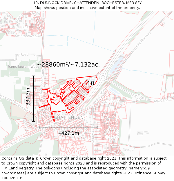 10, DUNNOCK DRIVE, CHATTENDEN, ROCHESTER, ME3 8FY: Plot and title map