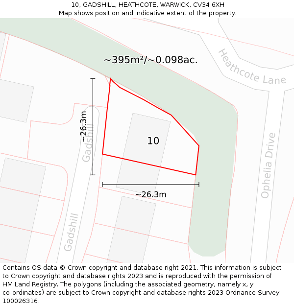 10, GADSHILL, HEATHCOTE, WARWICK, CV34 6XH: Plot and title map