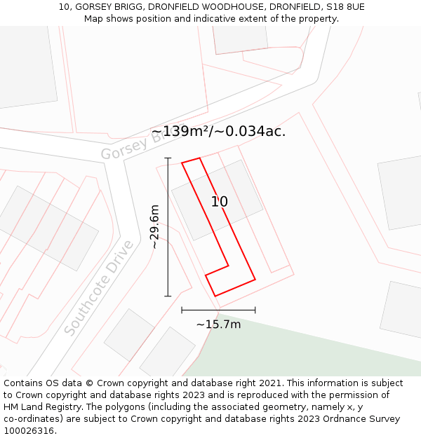 10, GORSEY BRIGG, DRONFIELD WOODHOUSE, DRONFIELD, S18 8UE: Plot and title map