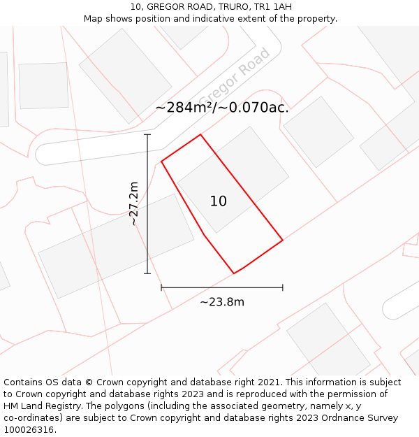 10, GREGOR ROAD, TRURO, TR1 1AH: Plot and title map