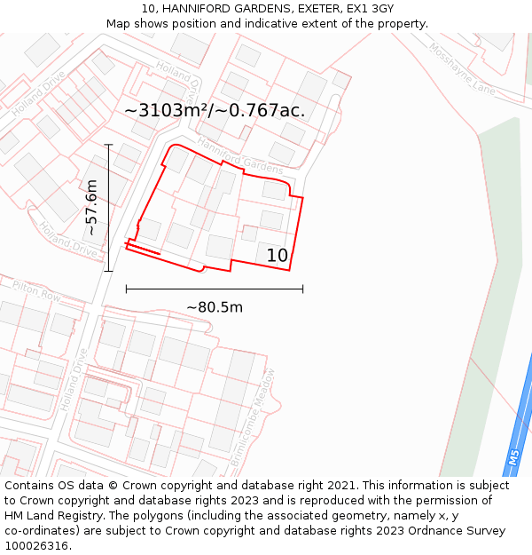 10, HANNIFORD GARDENS, EXETER, EX1 3GY: Plot and title map