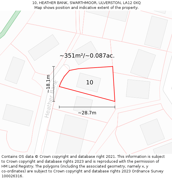 10, HEATHER BANK, SWARTHMOOR, ULVERSTON, LA12 0XQ: Plot and title map