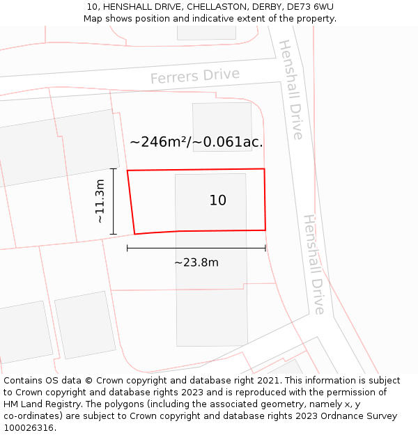 10, HENSHALL DRIVE, CHELLASTON, DERBY, DE73 6WU: Plot and title map