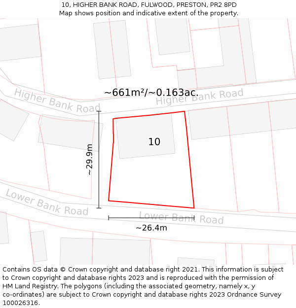 10, HIGHER BANK ROAD, FULWOOD, PRESTON, PR2 8PD: Plot and title map