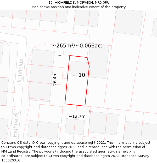 10, HIGHFIELDS, NORWICH, NR5 0RU: Plot and title map