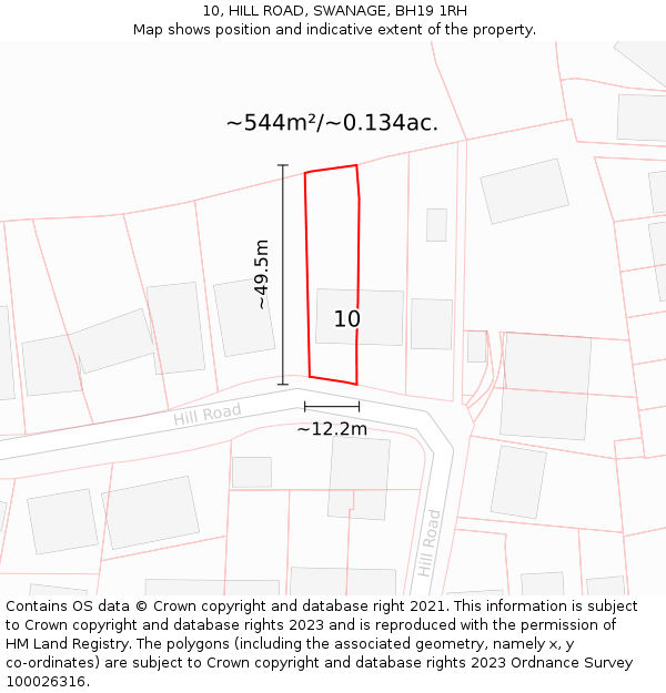 10, HILL ROAD, SWANAGE, BH19 1RH: Plot and title map