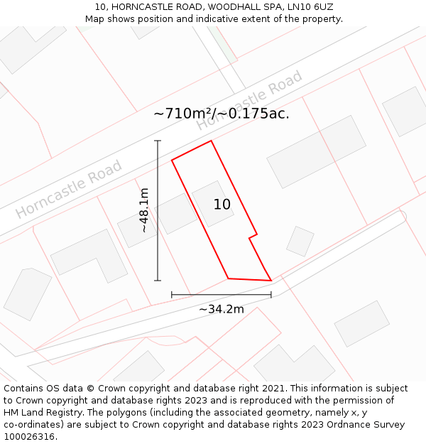 10, HORNCASTLE ROAD, WOODHALL SPA, LN10 6UZ: Plot and title map