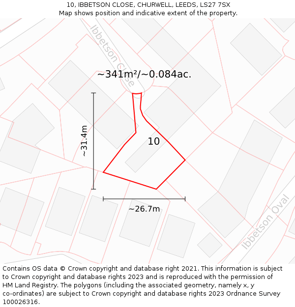 10, IBBETSON CLOSE, CHURWELL, LEEDS, LS27 7SX: Plot and title map