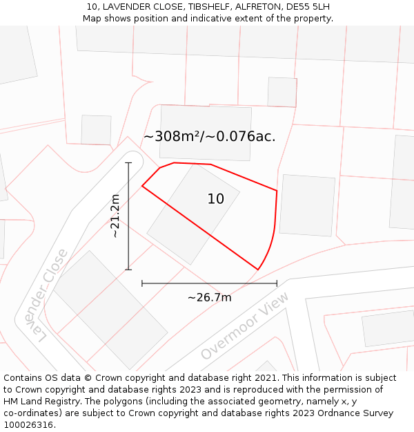 10, LAVENDER CLOSE, TIBSHELF, ALFRETON, DE55 5LH: Plot and title map