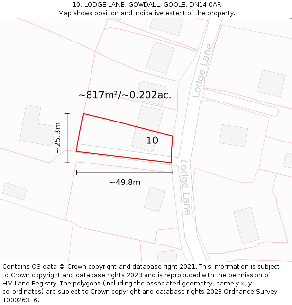 10, LODGE LANE, GOWDALL, GOOLE, DN14 0AR: Plot and title map