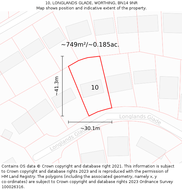 10, LONGLANDS GLADE, WORTHING, BN14 9NR: Plot and title map