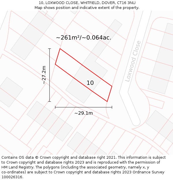 10, LOXWOOD CLOSE, WHITFIELD, DOVER, CT16 3NU: Plot and title map