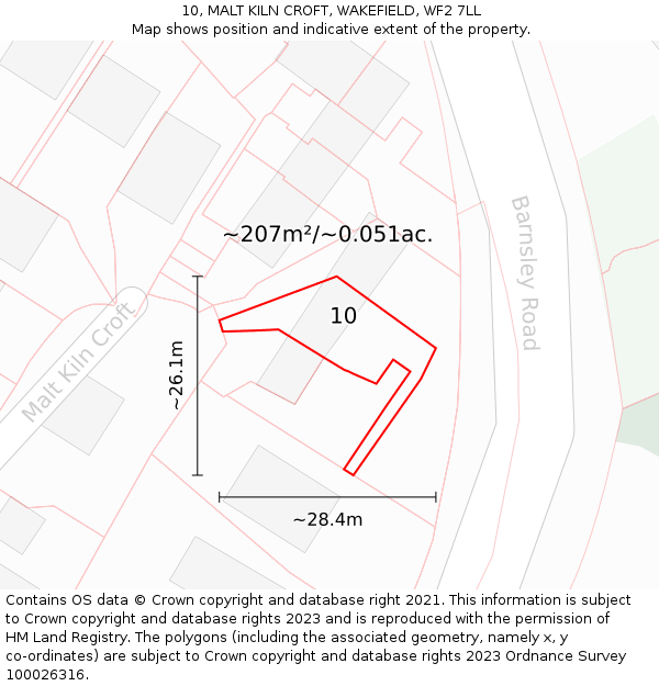 10, MALT KILN CROFT, WAKEFIELD, WF2 7LL: Plot and title map