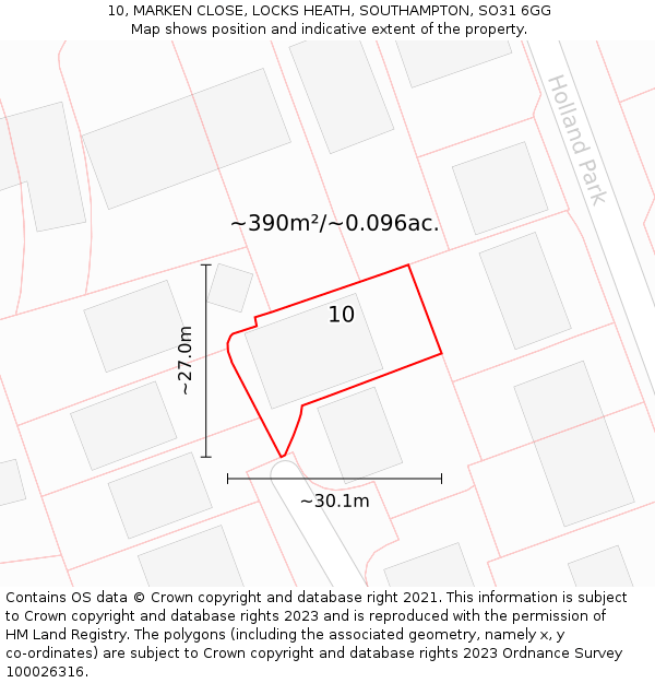 10, MARKEN CLOSE, LOCKS HEATH, SOUTHAMPTON, SO31 6GG: Plot and title map
