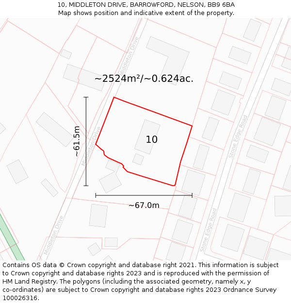 10, MIDDLETON DRIVE, BARROWFORD, NELSON, BB9 6BA: Plot and title map