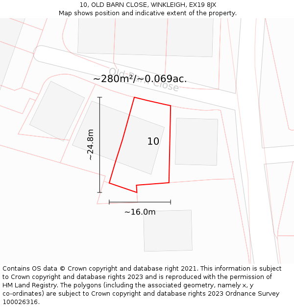 10, OLD BARN CLOSE, WINKLEIGH, EX19 8JX: Plot and title map