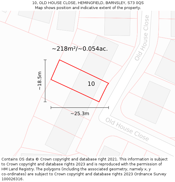 10, OLD HOUSE CLOSE, HEMINGFIELD, BARNSLEY, S73 0QS: Plot and title map