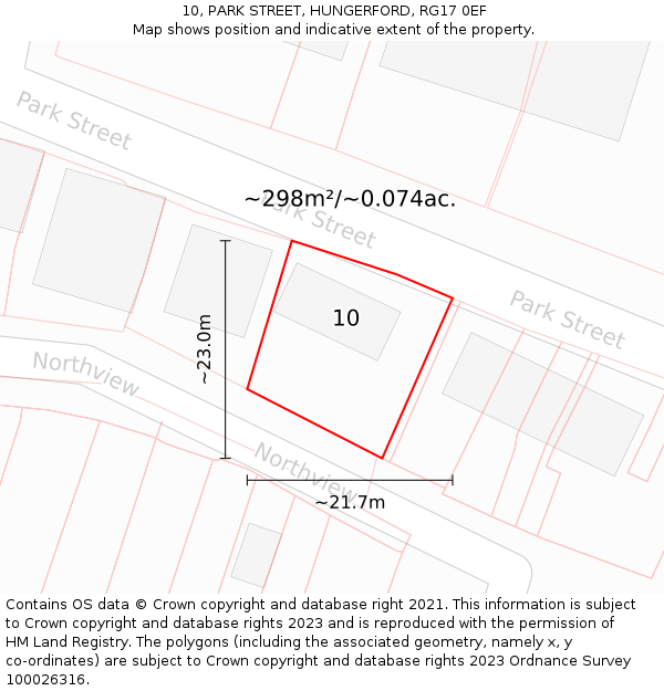 10, PARK STREET, HUNGERFORD, RG17 0EF: Plot and title map