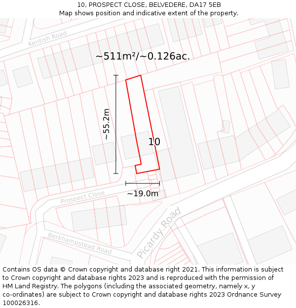 10, PROSPECT CLOSE, BELVEDERE, DA17 5EB: Plot and title map