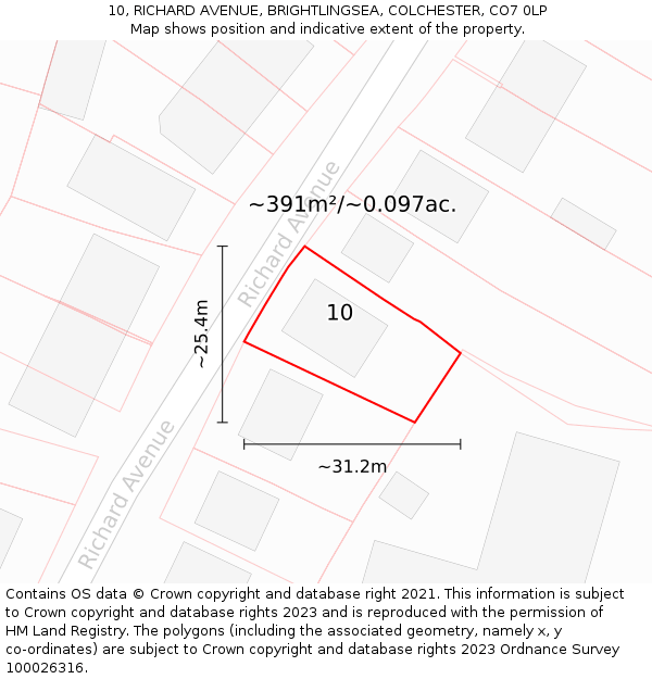 10, RICHARD AVENUE, BRIGHTLINGSEA, COLCHESTER, CO7 0LP: Plot and title map