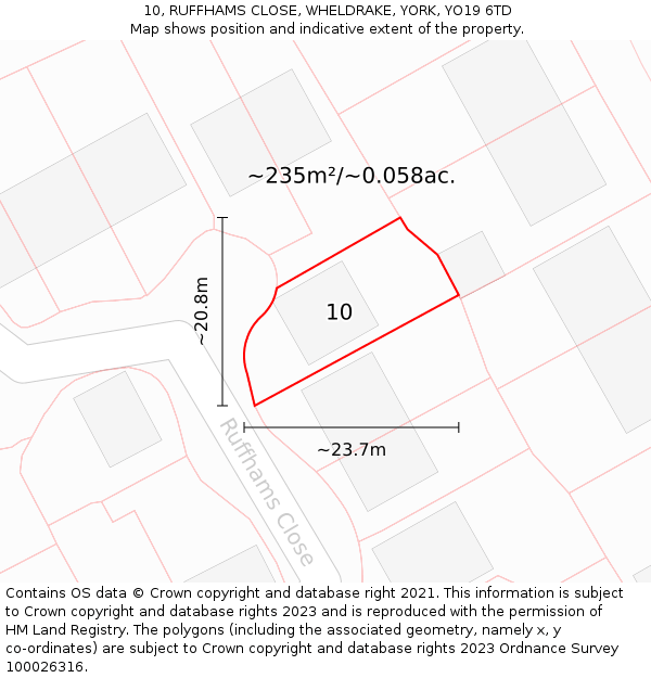 10, RUFFHAMS CLOSE, WHELDRAKE, YORK, YO19 6TD: Plot and title map