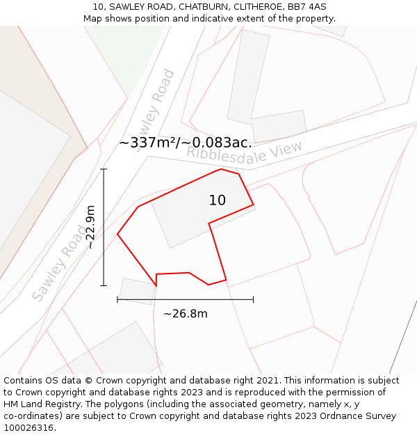 10, SAWLEY ROAD, CHATBURN, CLITHEROE, BB7 4AS: Plot and title map