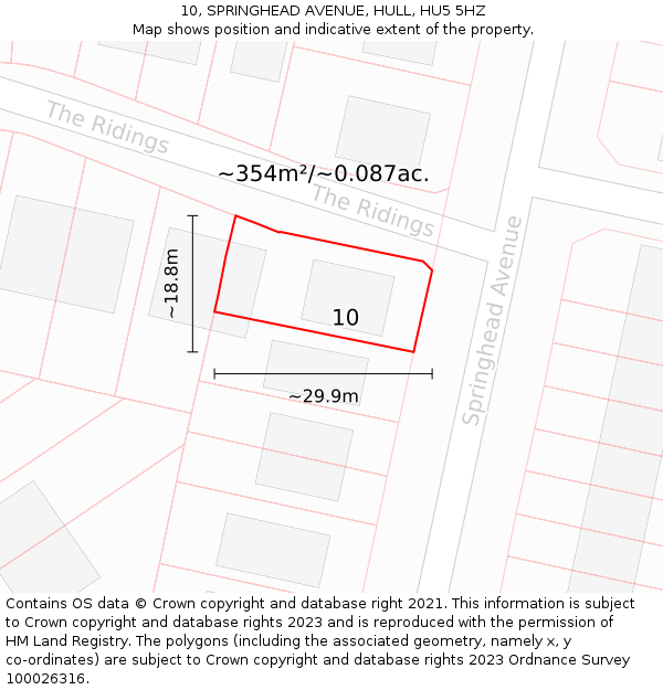 10, SPRINGHEAD AVENUE, HULL, HU5 5HZ: Plot and title map