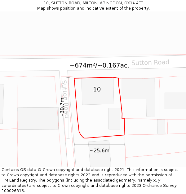 10, SUTTON ROAD, MILTON, ABINGDON, OX14 4ET: Plot and title map