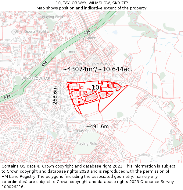 10, TAYLOR WAY, WILMSLOW, SK9 2TP: Plot and title map