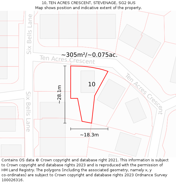 10, TEN ACRES CRESCENT, STEVENAGE, SG2 9US: Plot and title map