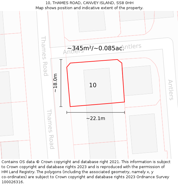 10, THAMES ROAD, CANVEY ISLAND, SS8 0HH: Plot and title map