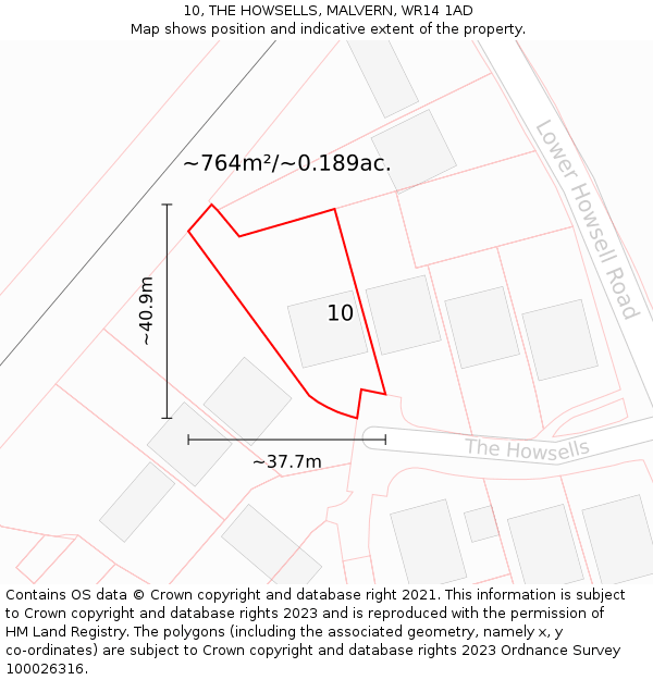 10, THE HOWSELLS, MALVERN, WR14 1AD: Plot and title map