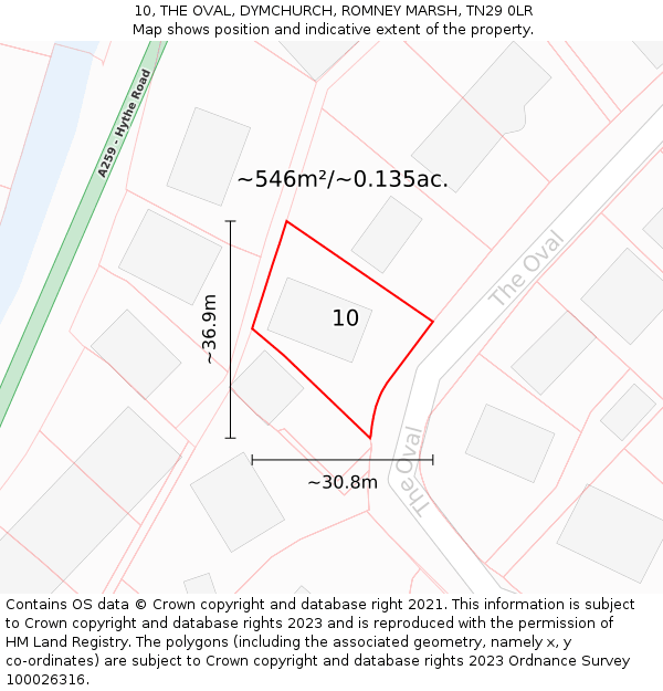 10, THE OVAL, DYMCHURCH, ROMNEY MARSH, TN29 0LR: Plot and title map