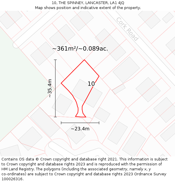 10, THE SPINNEY, LANCASTER, LA1 4JQ: Plot and title map