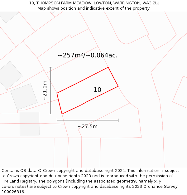 10, THOMPSON FARM MEADOW, LOWTON, WARRINGTON, WA3 2UJ: Plot and title map