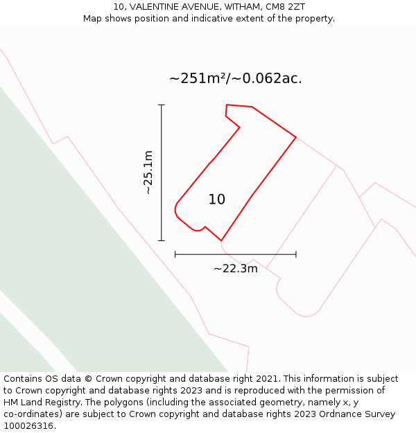 10, VALENTINE AVENUE, WITHAM, CM8 2ZT: Plot and title map