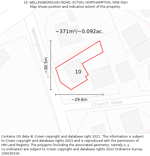 10, WELLINGBOROUGH ROAD, ECTON, NORTHAMPTON, NN6 0QH: Plot and title map