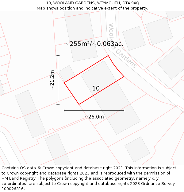 10, WOOLAND GARDENS, WEYMOUTH, DT4 9XQ: Plot and title map