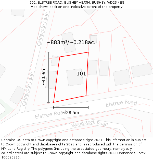 101, ELSTREE ROAD, BUSHEY HEATH, BUSHEY, WD23 4EG: Plot and title map