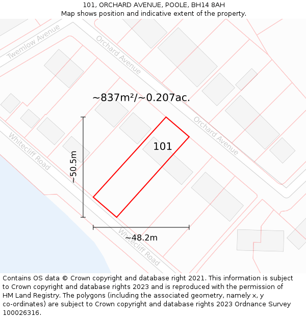 101, ORCHARD AVENUE, POOLE, BH14 8AH: Plot and title map